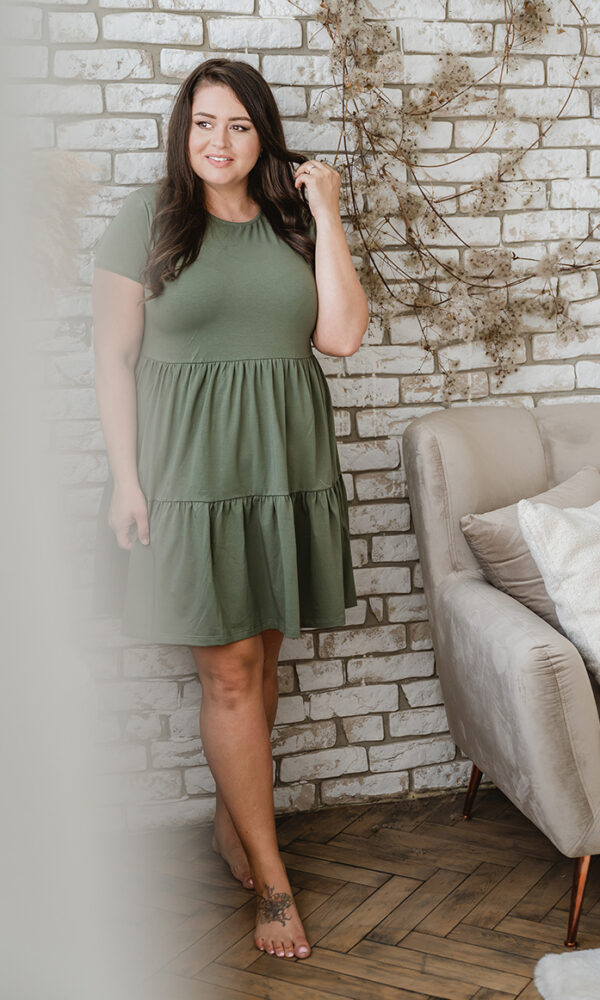 Dámské tričkové šaty s volány BASIC khaki