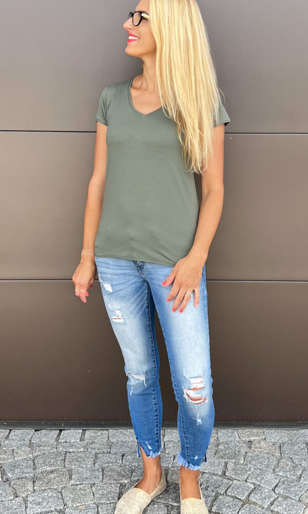 Dámské tričko BASIC “V” khaki