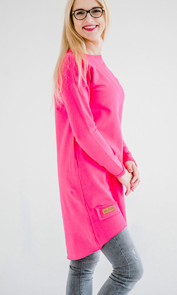 Dámské teplákové mikino-šaty MAYA tmavě růžové – ČESKÁ VÝROBA