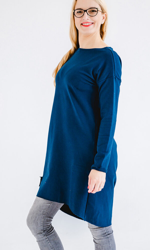 Dámské teplákové mikino-šaty MAYA modré – ČESKÁ VÝROBA