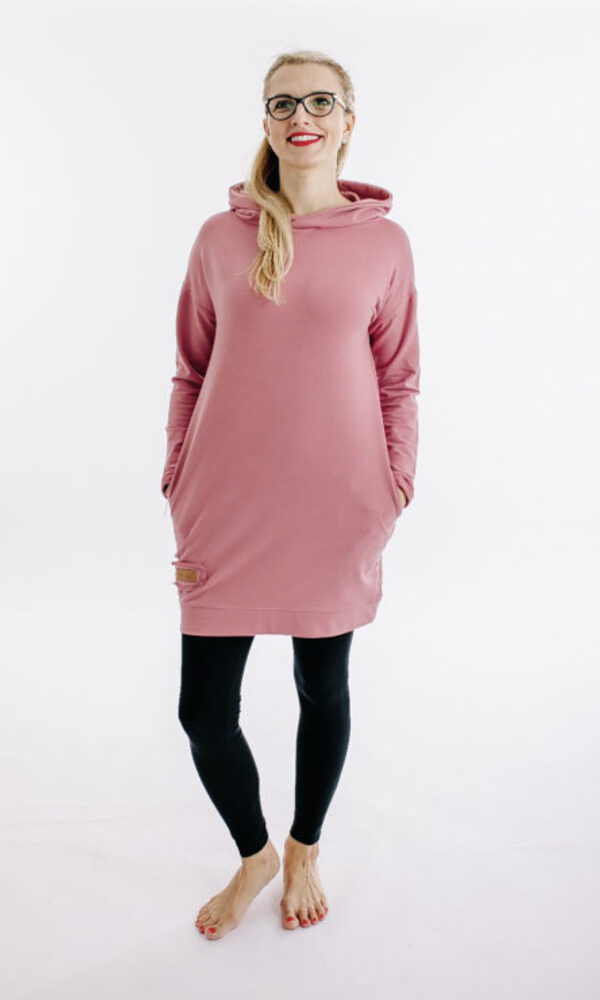 Dámská tepláková mikina s kapucou BASIC starorůžová