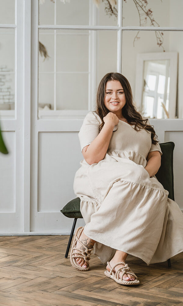 Šaty lněné LINEN s volány béžové