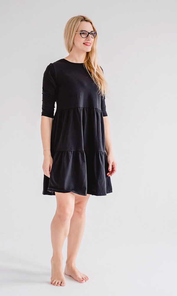 Dámské tričkové šaty s volány a 3/4 rukávem BASIC black