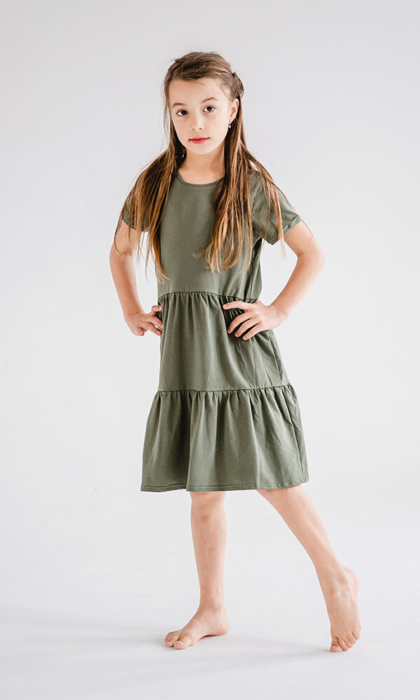 Dětské letní tričkové šaty BASIC khaki