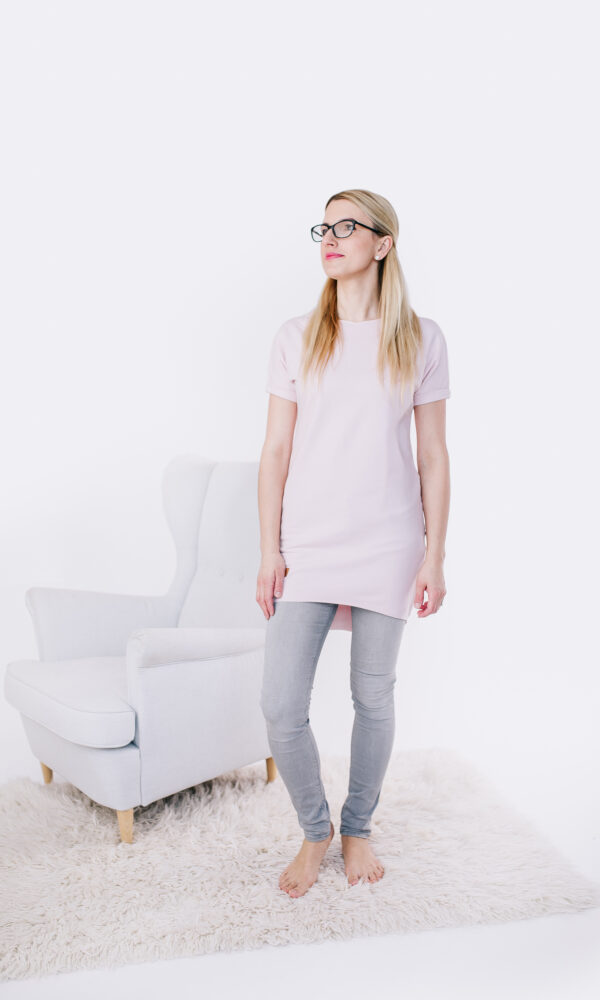 Dámské teplákové mikino-šaty DRESSY RŮŽOVÉ krátký rukáv – ČESKÁ VÝROBA