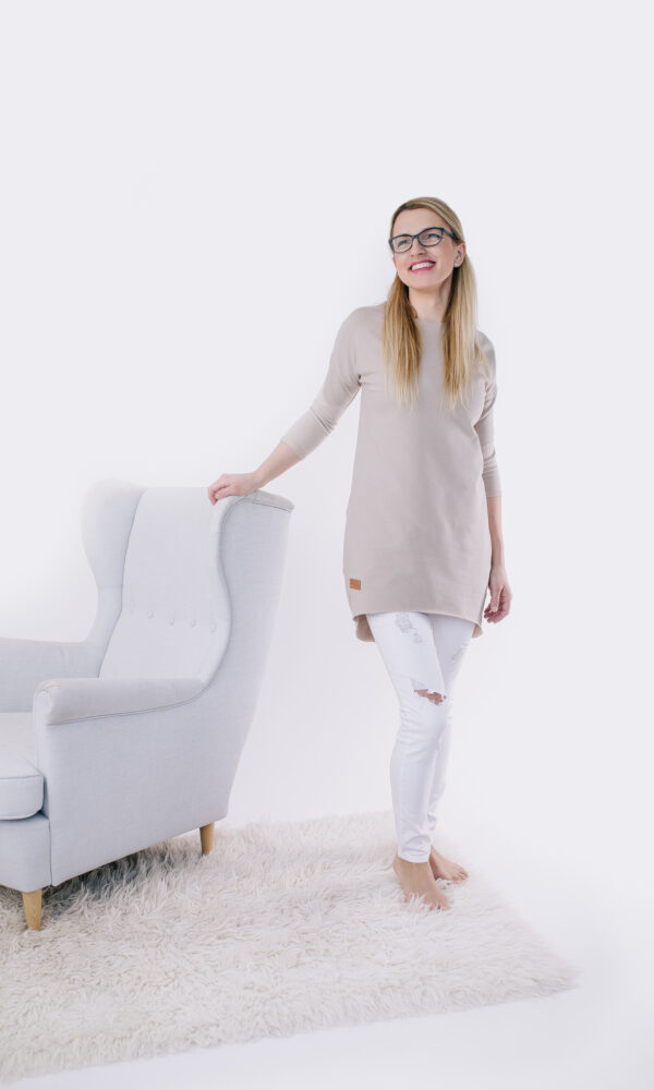 Dámské teplákové mikino-šaty DRESSY beige – ČESKÁ VÝROBA