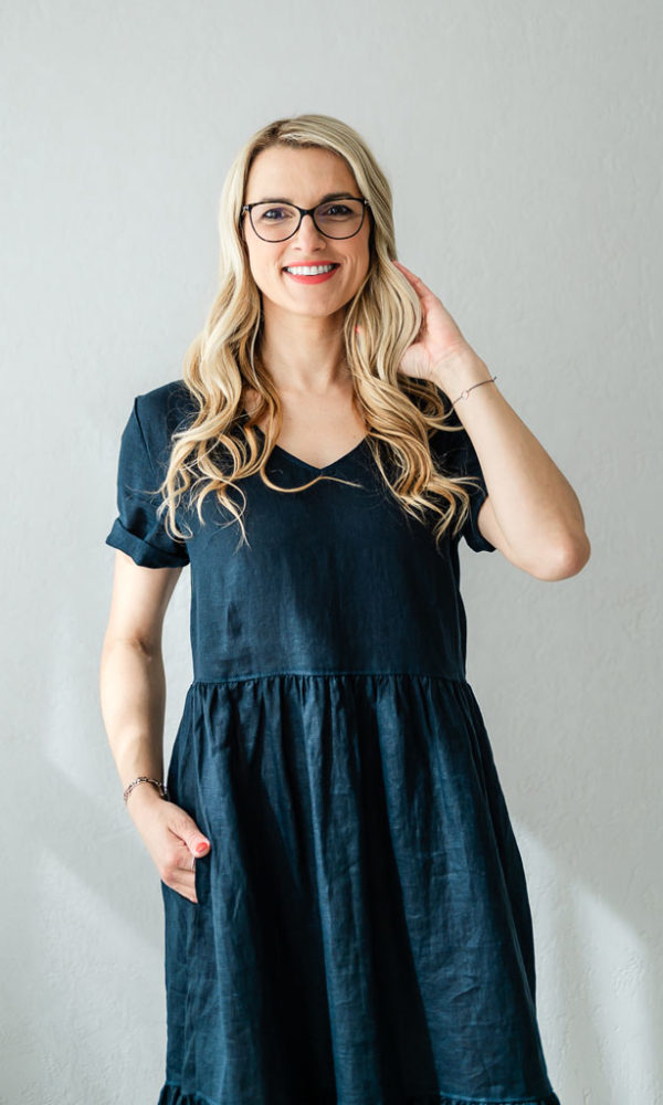 Šaty lněné LINEN s volány modré