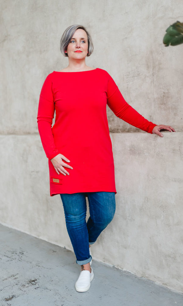 Dámské teplákové mikino-šaty MAYA červené – ČESKÁ VÝROBA