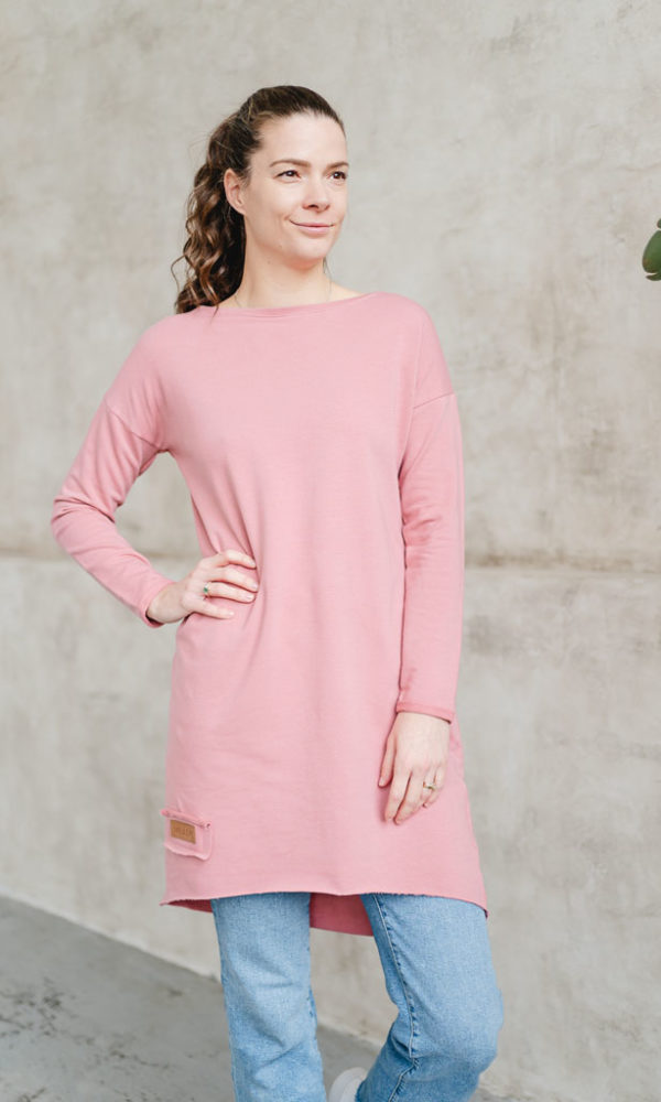 Dámské teplákové mikino-šaty MAYA starorůžové – ČESKÁ VÝROBA