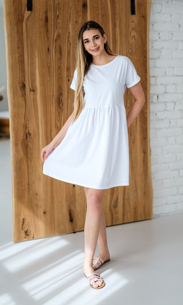 Dámské tričkové šaty s volánem ROLL white