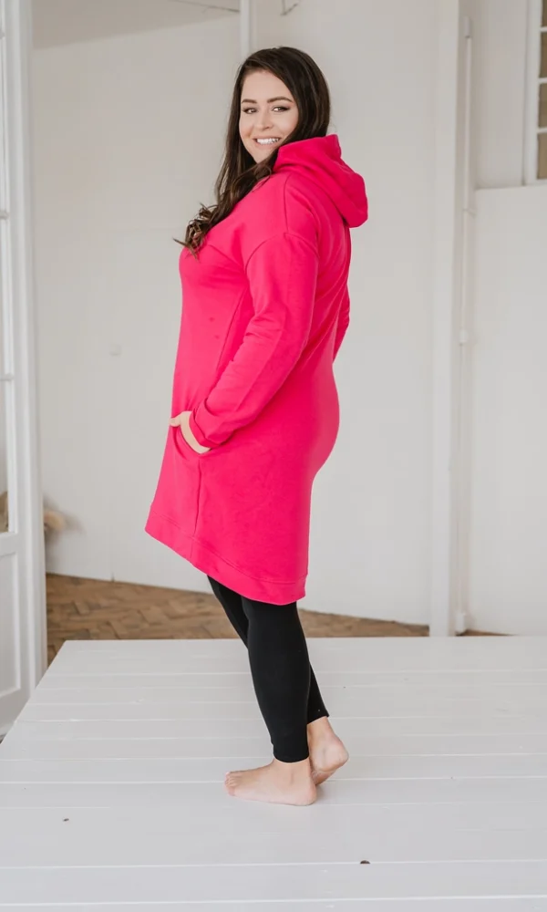 Dámská tepláková mikina s kapucou BASIC tmavě růžová