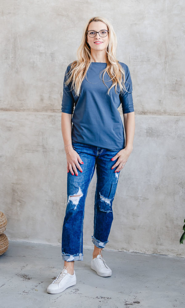 Dámské tričko BASIC long 3/4 rukáv dark grey