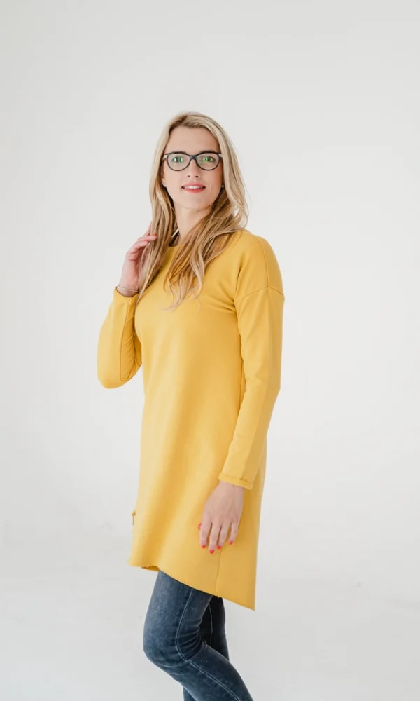 Dámské teplákové mikino-šaty MAYA hořčicové – ČESKÁ VÝROBA