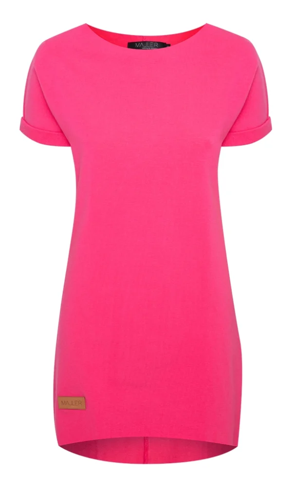 Dámské teplákové mikino-šaty DRESSY DARK TMAVĚ RŮŽOVÉ krátký rukáv – ČESKÁ VÝROBA