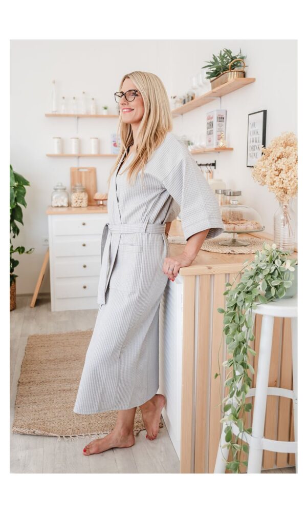 Dámský vaflový župan dlouhý DELUXE světle šedý