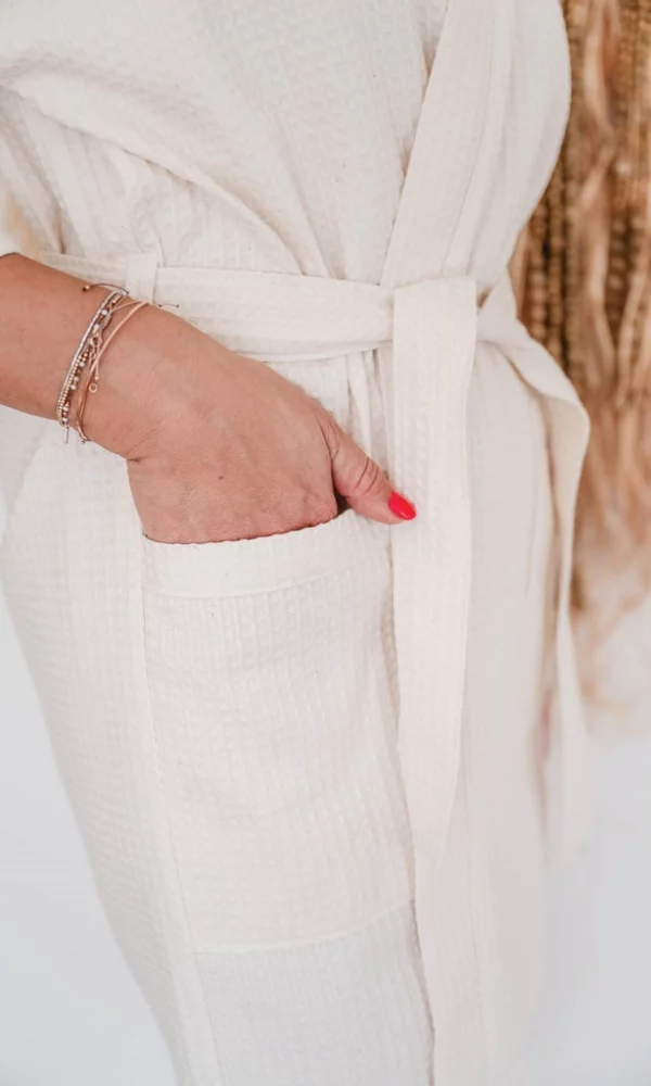 Dámský vaflový župan DELUXE smetana – ČESKÁ VÝROBA