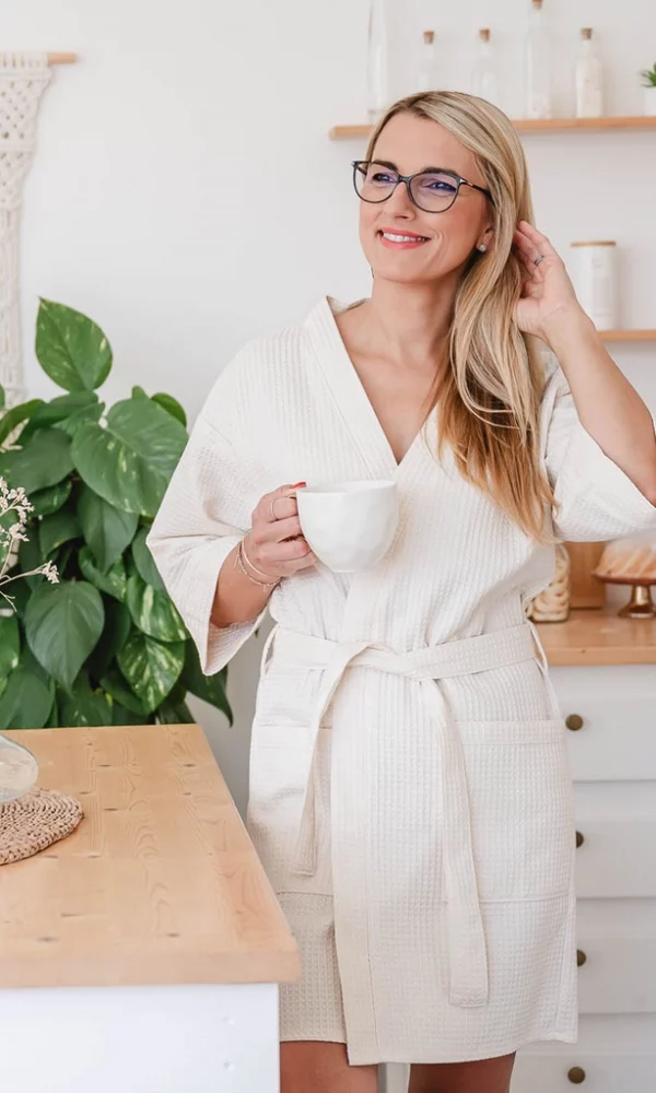 Dámský vaflový župan DELUXE smetana – ČESKÁ VÝROBA
