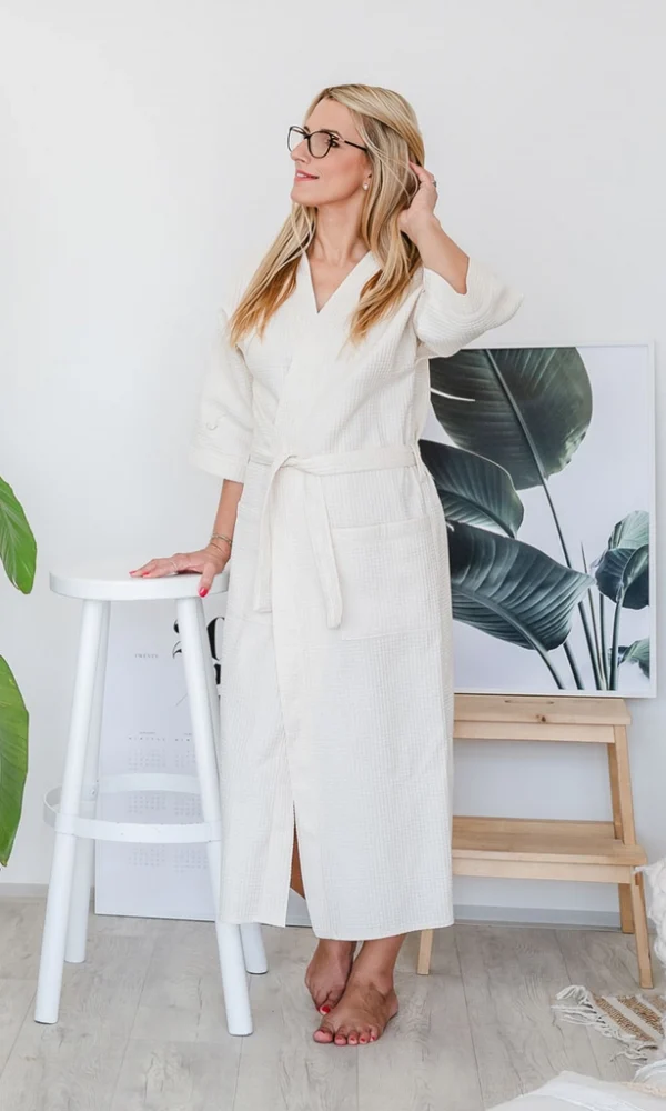 Dámský vaflový župan dlouhý DELUXE smetana