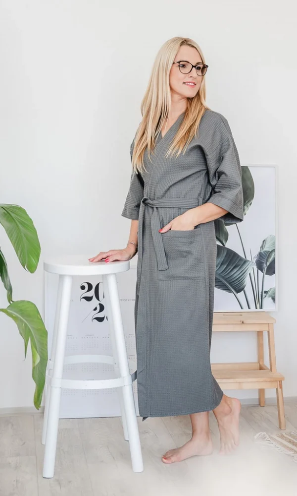 Dámský vaflový župan dlouhý DELUXE šedý