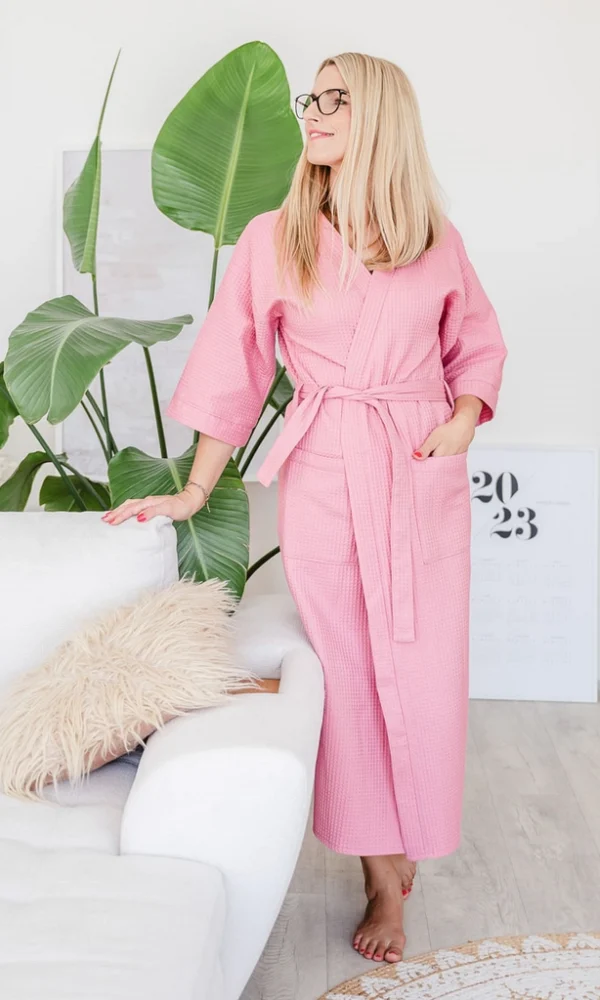 Dámský vaflový župan dlouhý DELUXE růžový