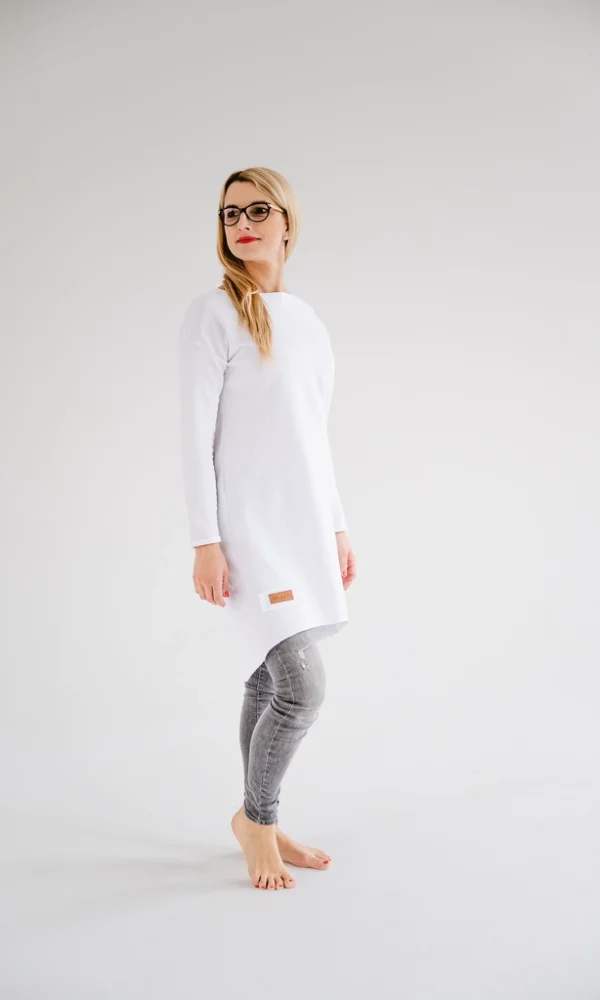 Dámské teplákové mikino-šaty MAYA bílé – ČESKÁ VÝROBA