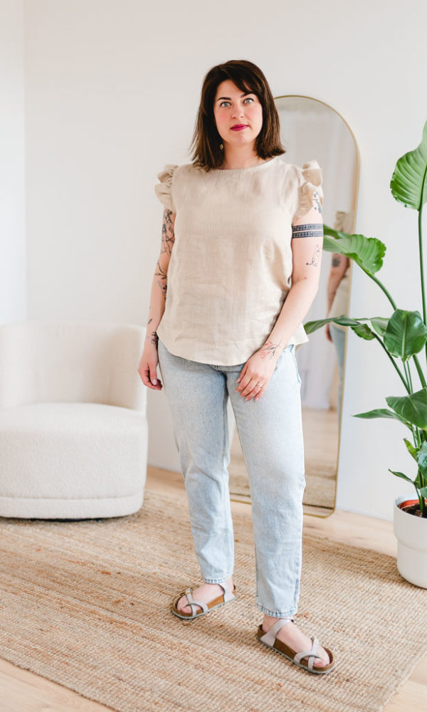 Dámské lněná tunika LINEN s volánky béžová