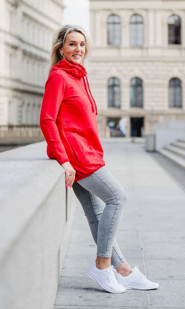 Dámské teplákové mikino-šaty COMFY No.2 červené – ČESKÁ VÝROBA