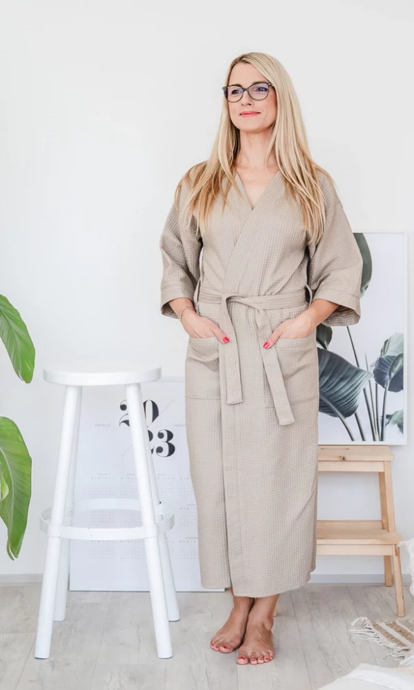 Dámský vaflový župan dlouhý DELUXE béžový