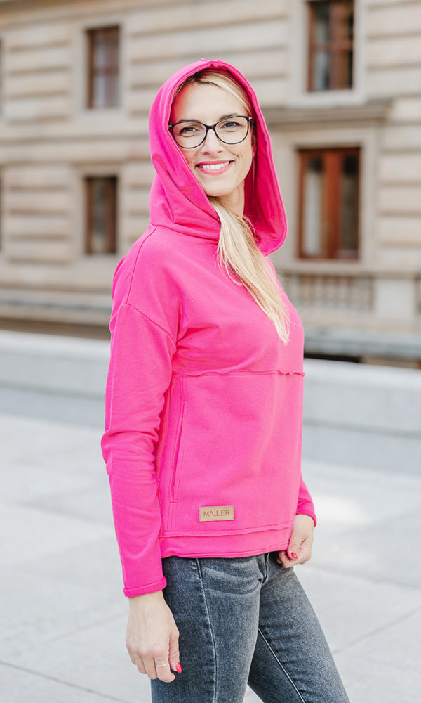 Dámská tepláková mikina s kapucou BASIC No.2 tmavě růžová