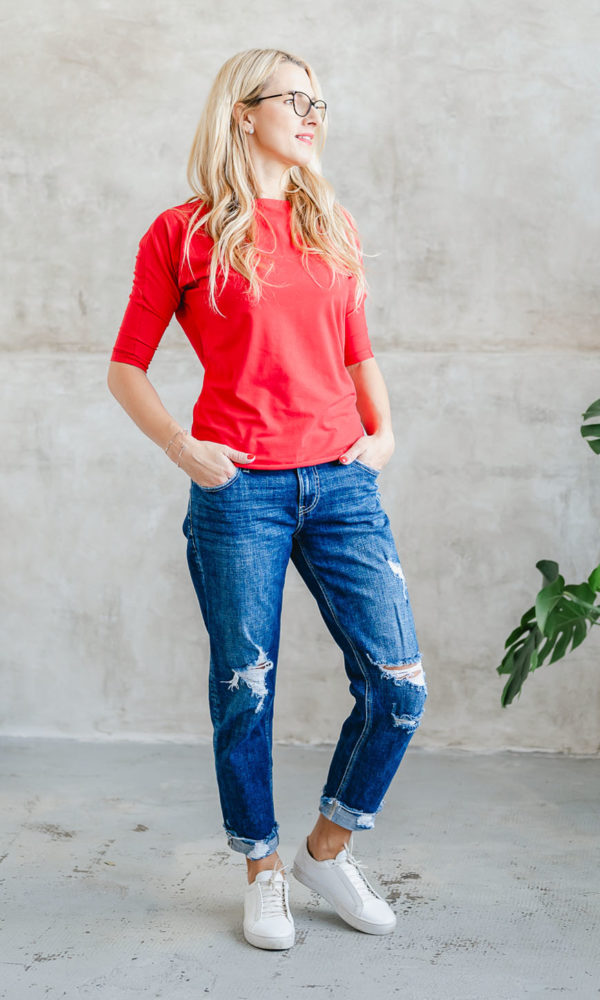 Dámské tričko BASIC LONG 3/4 rukáv red