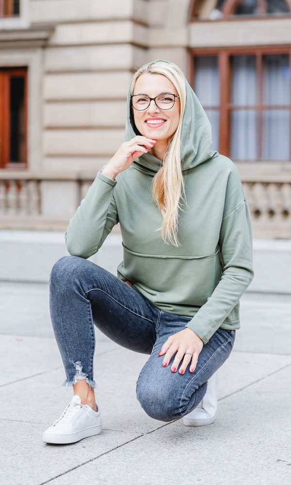 Dámská tepláková mikina s kapucou BASIC No.2 khaki