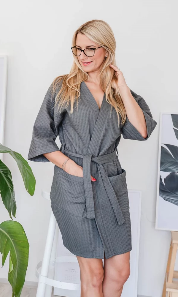 Dámský vaflový župan DELUXE šedý