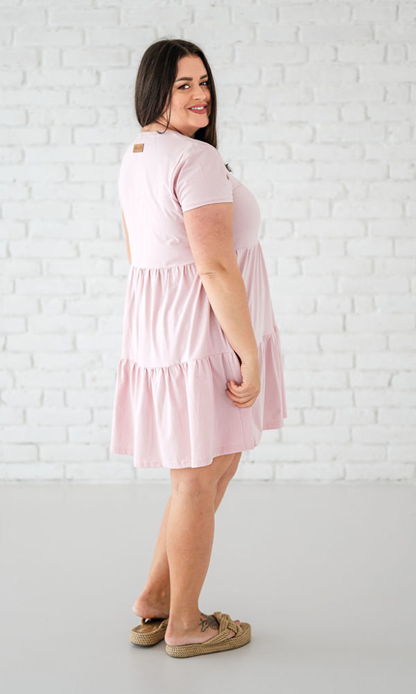 Dámské tričkové šaty s volány BASIC pink