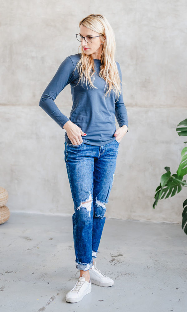 Dámské tričko BASIC dlouhý rukáv dark grey