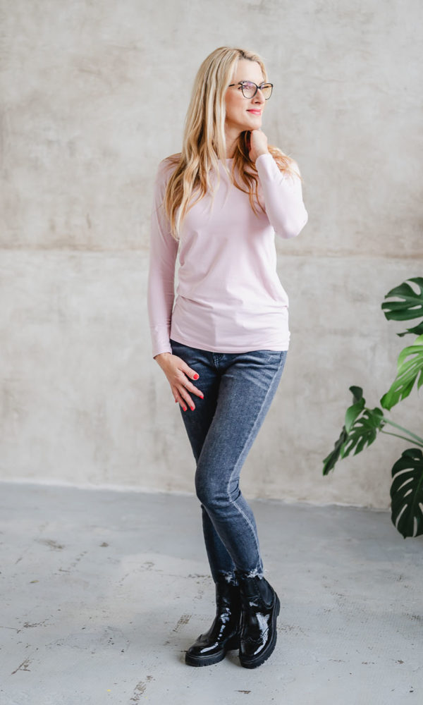 Dámské tričko BASIC dlouhý rukáv pink