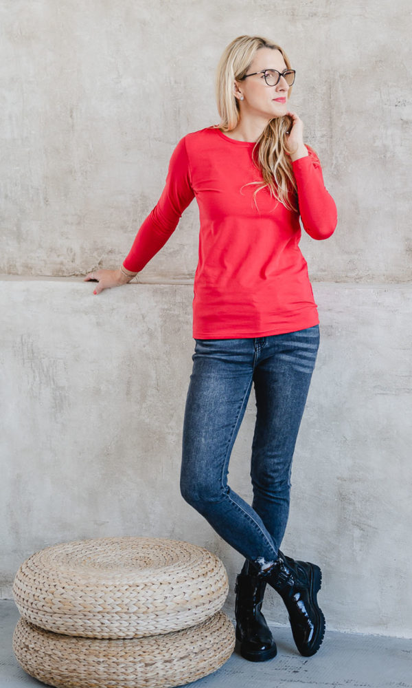 Dámské tričko BASIC dlouhý rukáv red
