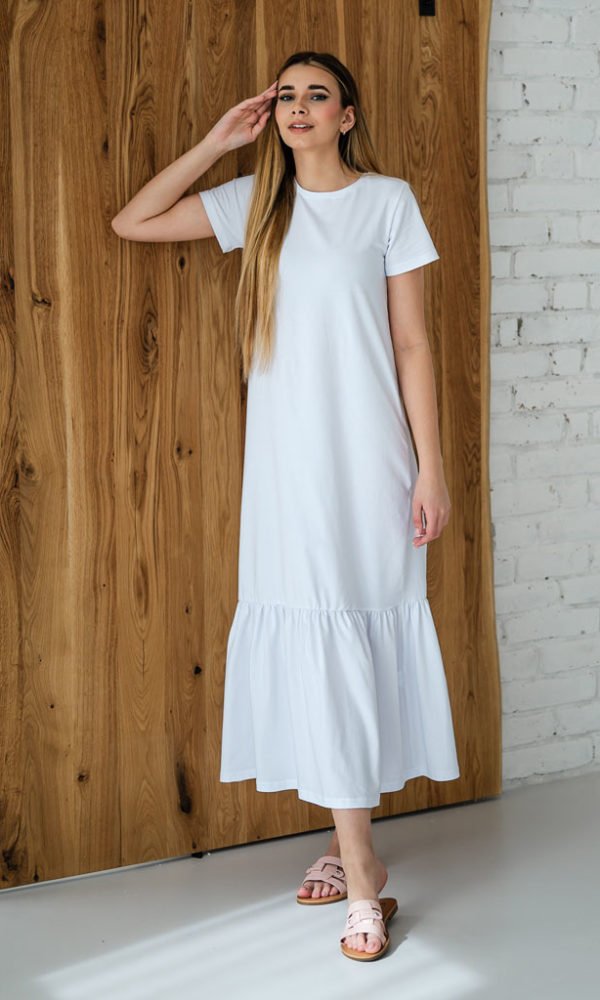 Dámské bavlněné šaty s volánem LOREN dlouhé bílé