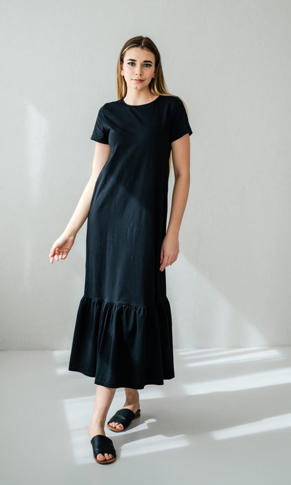 Dámské bavlněné šaty s volánem LOREN dlouhé černé