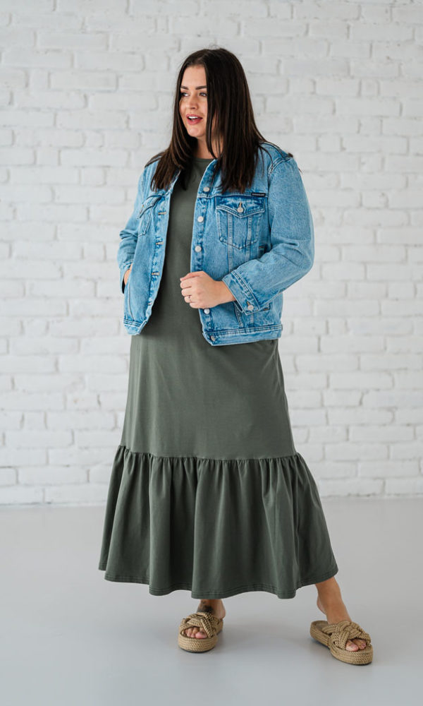 Dámské bavlněné šaty s volánem LOREN dlouhé khaki