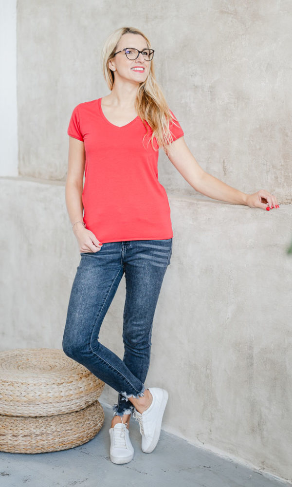 Dámské tričko BASIC “V” červené