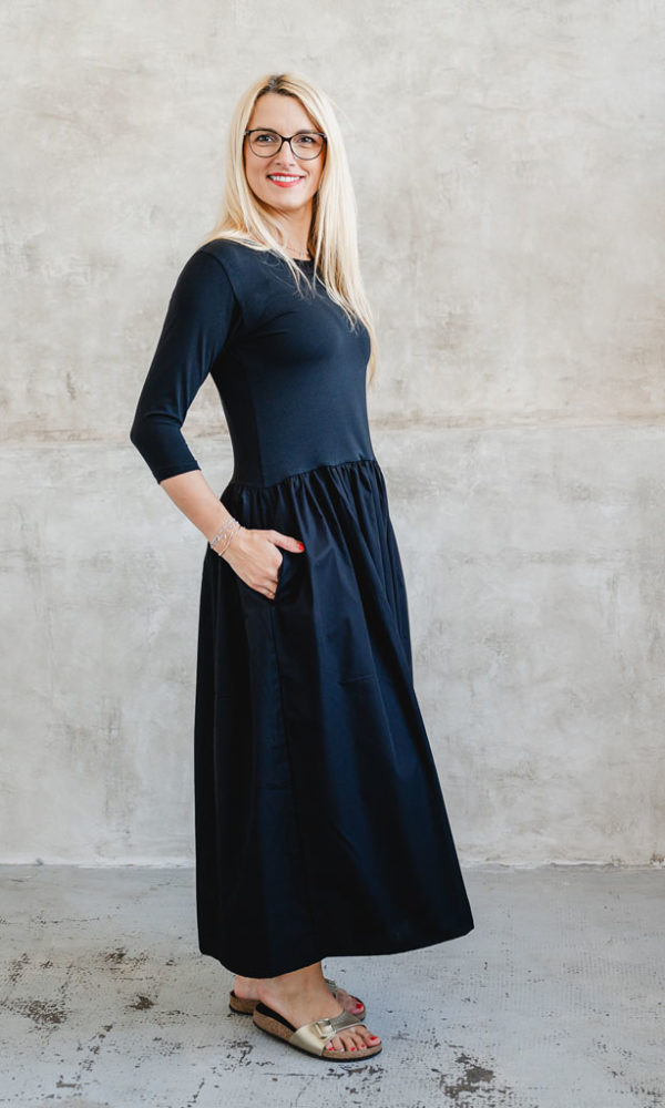 Dámské bavlněné šaty POPLIN 3/4 rukáv černé