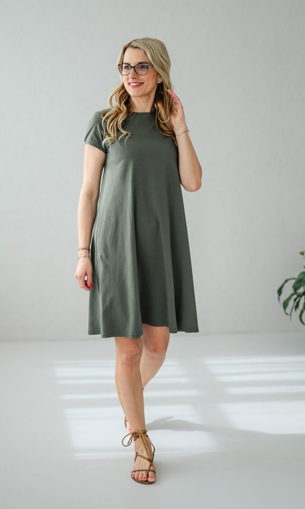 Dámské tričkové Áčkové šaty BASIC khaki