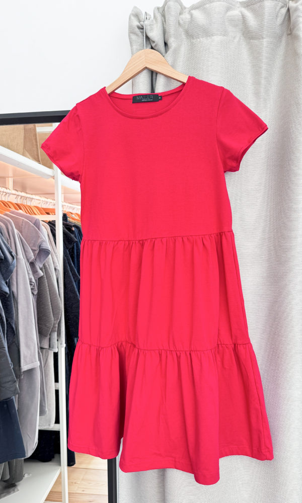 Dámské tričkové šaty s volány BASIC red