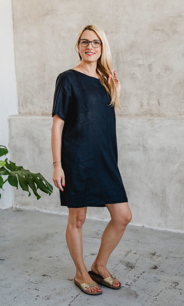 Šaty lněné rovné LINEN černé