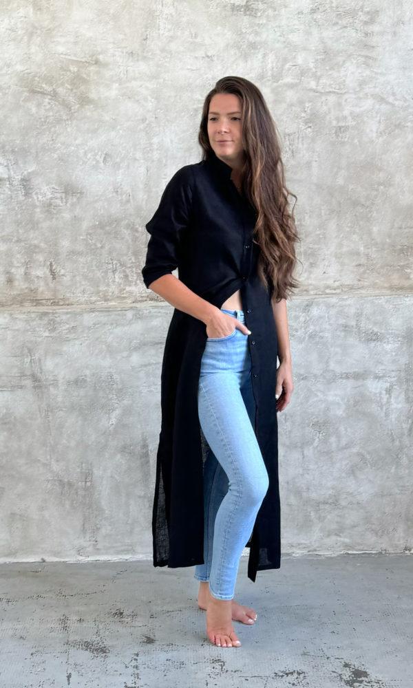 Dámská lněná košile LINEN dlouhá černá