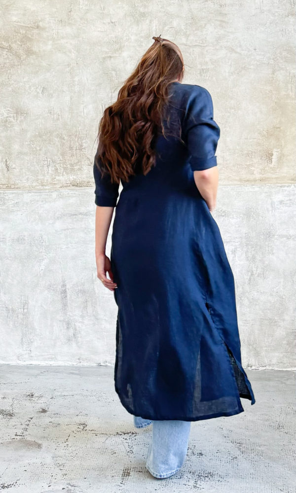 Dámská lněná košile LINEN dlouhá modrá