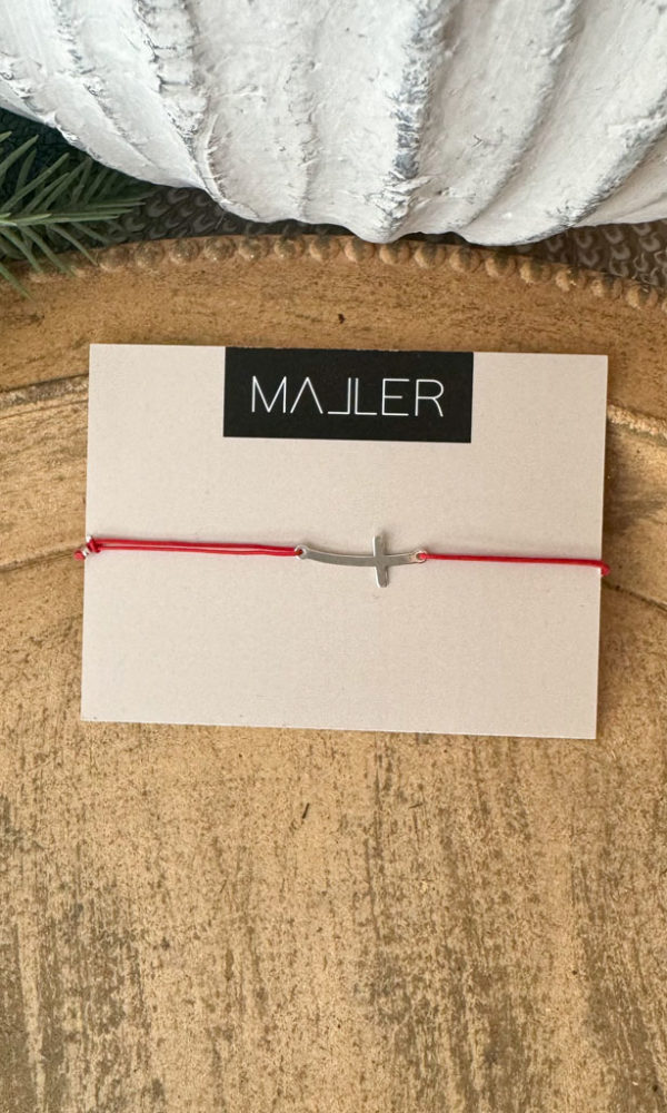 Náramek stříbrný KŘÍŽEK červená