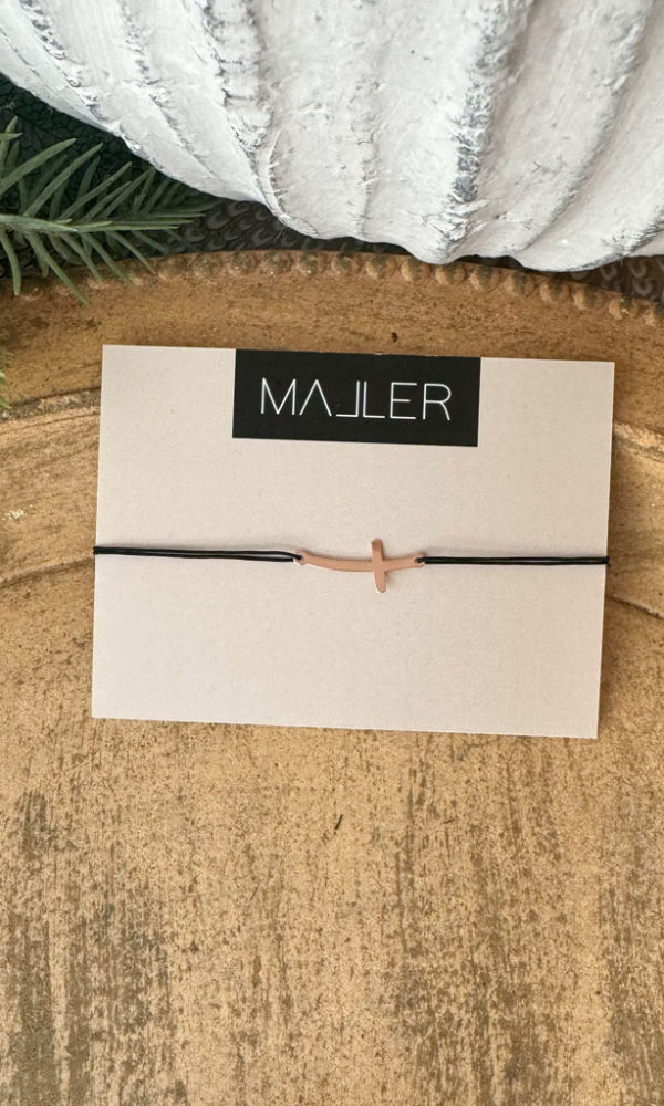 Náramek stříbrný pozlacený KŘÍŽEK černá