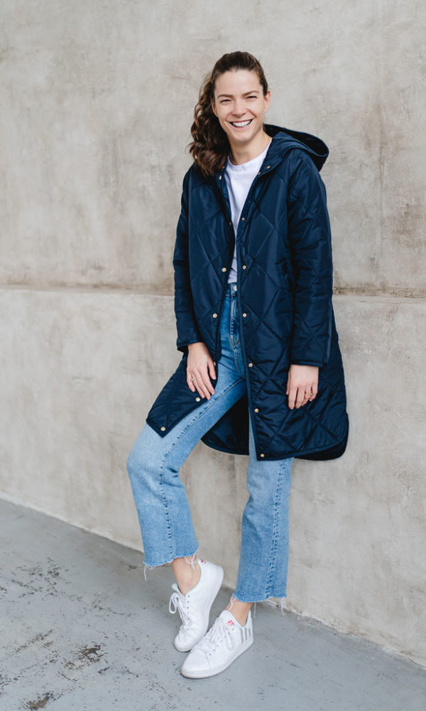 Dámská prošívaná bunda Lara dlouhá tmavě modrá