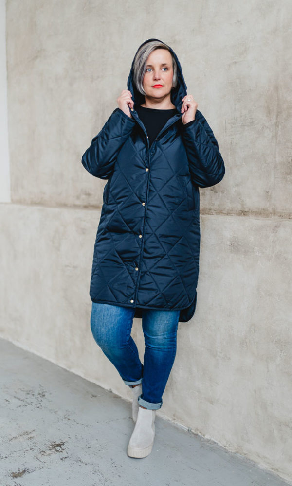 Dámská prošívaná bunda Lara dlouhá tmavě modrá